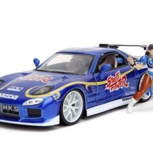 Jada 1/24 "Hollywood Rides" Street Fighter 1993 Mazda Rx-7 With Chun-Li - Candy Blue